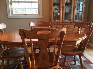 Oak dining room table hutch and buffet