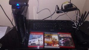 Ps 3 with 3 games and 3 wireless controllers. Works great