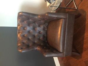 Real leather tufted wing back chair