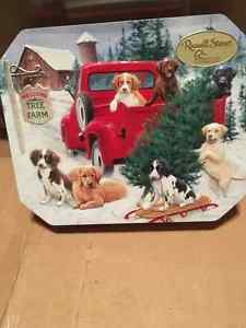 Russell Stover Dog Scene Christmas Tin