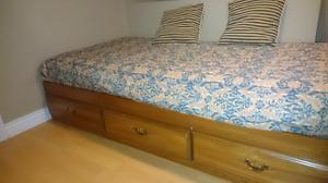 Sofa and solid wood twin bed (frame and mattress) for sald