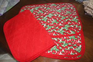 6 NEW Handmade Strawberry Pattern Placemats (reversible to