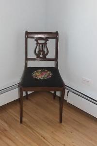 Antique Lyre Back Chair with Needlepoint Seat