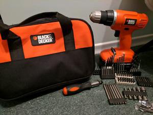 Black and Decker 18v cordless drill set with accessories