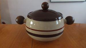 Like New! Funky Vintage Enamel Pot with Wooden Ball Handles