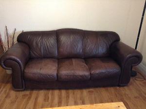 Matching Brown Leather Couch and Chair/Foot Stool