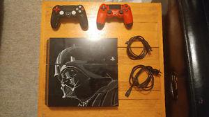 PS4 with two controllers and games