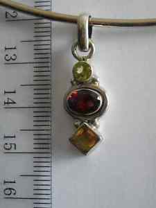 sterling silver 925 garnet, peridot, citrine pendant