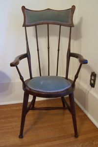 Antique Spindle Chair with Blue Velvet Trim