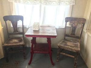 Antique parlour table and 2 chairs
