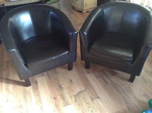 Chocolate brown pleather club chairs