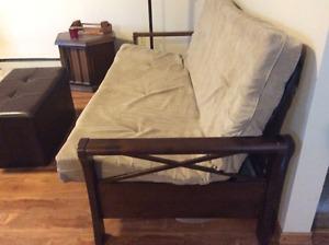 Futon with wooden arms