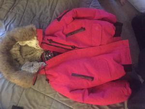 Hot pink, very warm winter jacket with faux fur hood