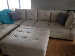 Large Leather Light Cream Colour Sectional For Sale