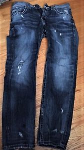 SILVER DISTRESSED (RIPPED) JEANS 33w 32L RELAXED STR.LEG FIT