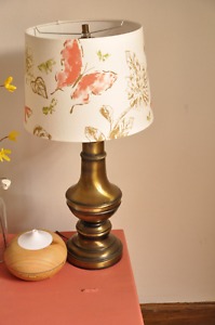 Two Antique Matching Bronze Lamps with Shabby Chic Shades