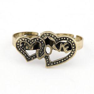 Vintage Bronze Love Heart Two Finger Double Rings Adjustable