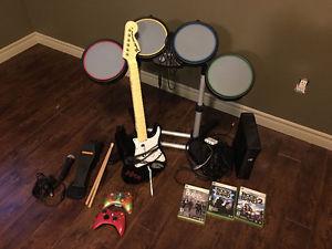 Xbox 360 Rockband bundle; 2 wireless remotes and games