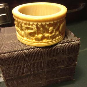 Antiques Chinese Bovine Bone Napkin Rings, Deep Carved With