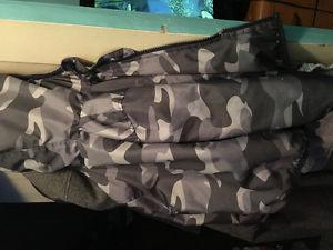 Army print windbreaker jacket with lime green fleece