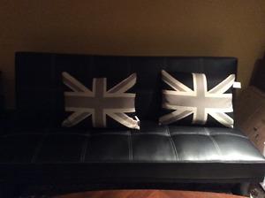 Beautiful black leather queen fold down couch