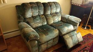 Blue loveseat with recliner