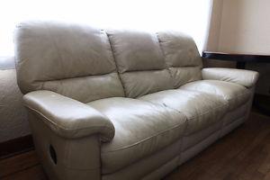 Leather Couch & Chair Recliner Set, Cream