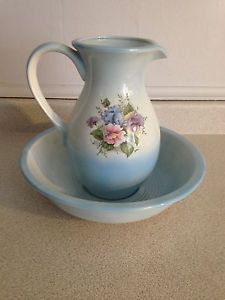 Nice Pretty Blue Vintage Pitcher and Basin
