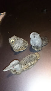 Set of 3 Handcrafted Stones of Owl, duck, squirrel