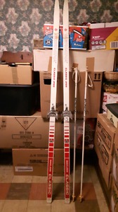 Skis and poles for sale.in fair condition