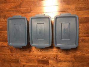 Storage totes x3, Rubbermaid, blue, 11 ltr small size, with
