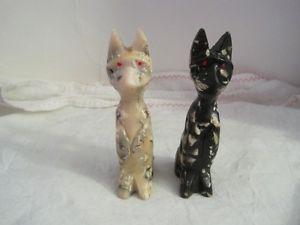 2 Vintage Acrylic Seashell 4" Cat Figurines