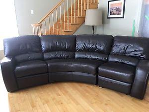 Brown leather couch with 2 reclining chairs