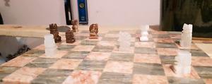Chess board (marble) with Aztec pieces