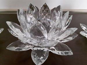 Clear Crystal Lotus candle holder set
