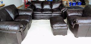 Espresso Leather Couch, Love Seat, Chair, Ottoman