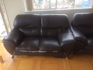 Free matching bonded leather love seat and arm chair set