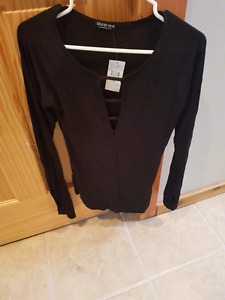 NWT Black long sleeve caged front