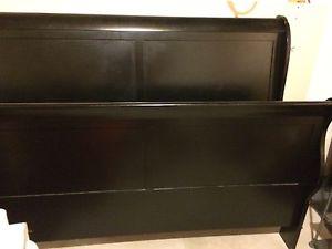 Queen Sleigh bed black wood with headboard and footboard