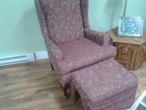 Two old style chairs and foot rest