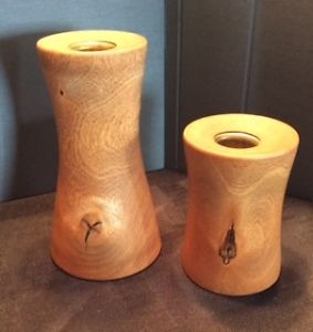 Vintage Solid Birch Candle Holders