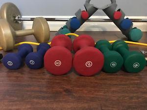 Weight Lifting Weights, Bar, Dumbells, Yoga, Fitness, etc