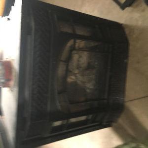 Wrought iron propane fireplace.
