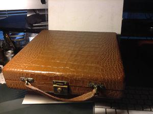 Antique Celluloid Vanity Travel Set Case, Bag Crocodile Art
