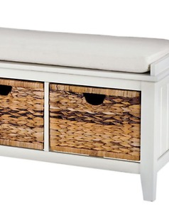 Bench - White with Wicker Storage Drawers and Cushion