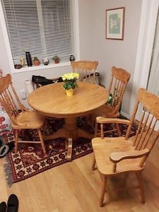 Solid Oak Table and Six Maple Chairs