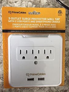 3-outlet surge protector with 2.1 AMP USB chargers (2)