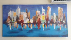 5' bright City Scape print on canvas