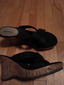 Black cork wedge sandals