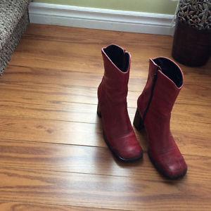 Ladies red leather boots size 7